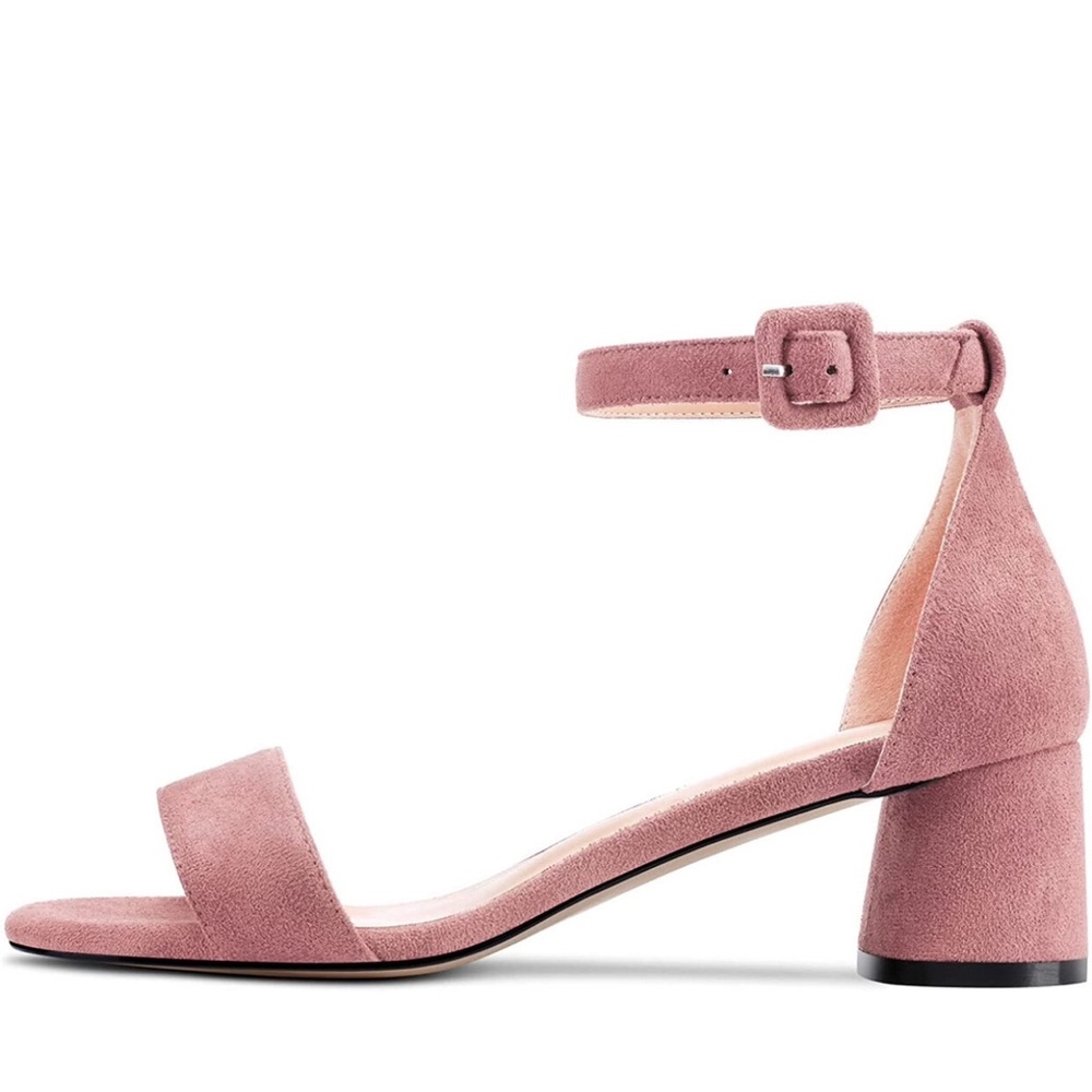 Aachcol-Ankle Strap Chunky Block Open Toe Shoes-Women's Size: 6-Pink Suede-NEW!!